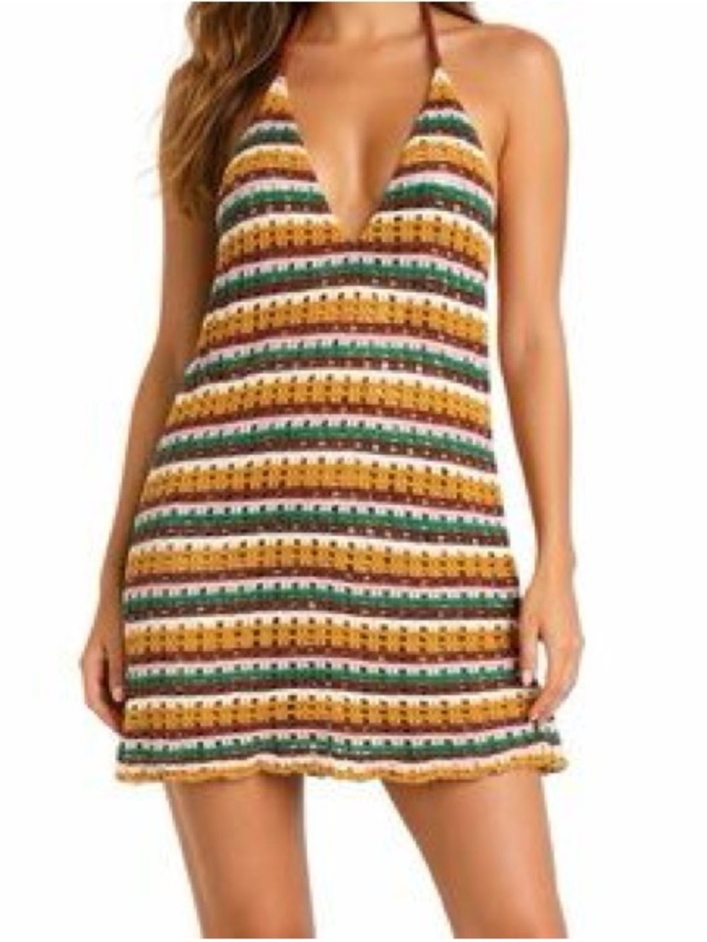 wild fable Multicolor Striped Crochet Swim Coverup - Brown, Pink, Green, White